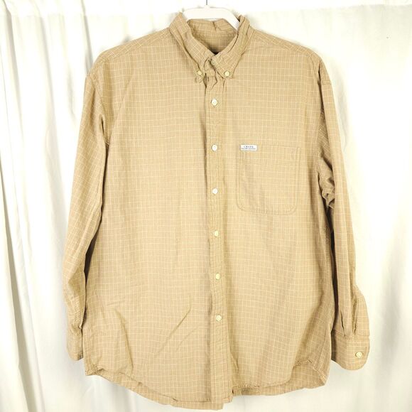 VTG Chaps Ralph Lauren Mens Large Brown Plaid Long Sleeve Button Down Up Shirt - Picture 1 of 6